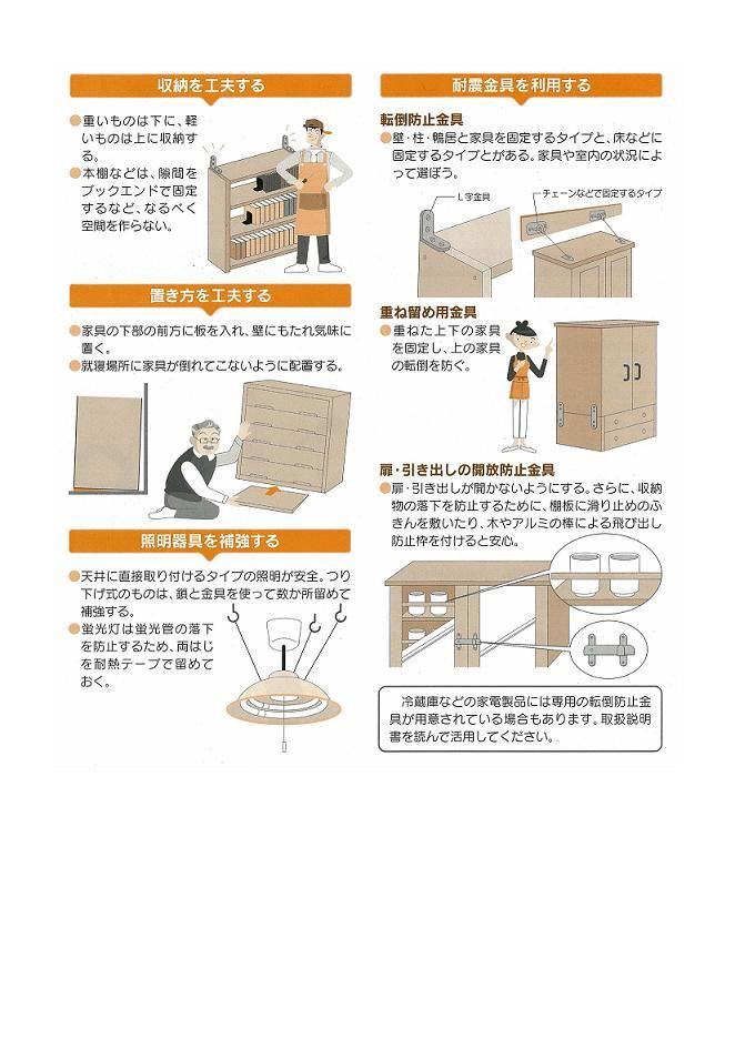 イラスト：家具の転倒・落下を防ぐ方法