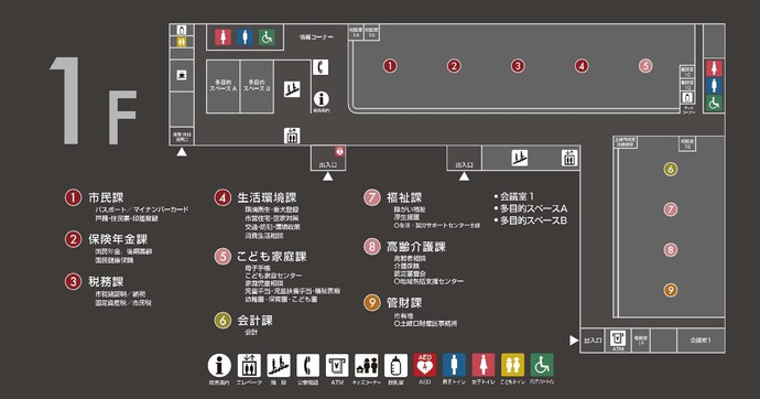 イラスト：庁舎1階案内図