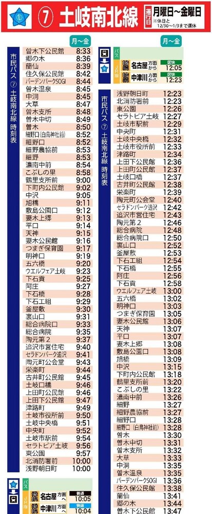 イラスト：土岐南北線運行表