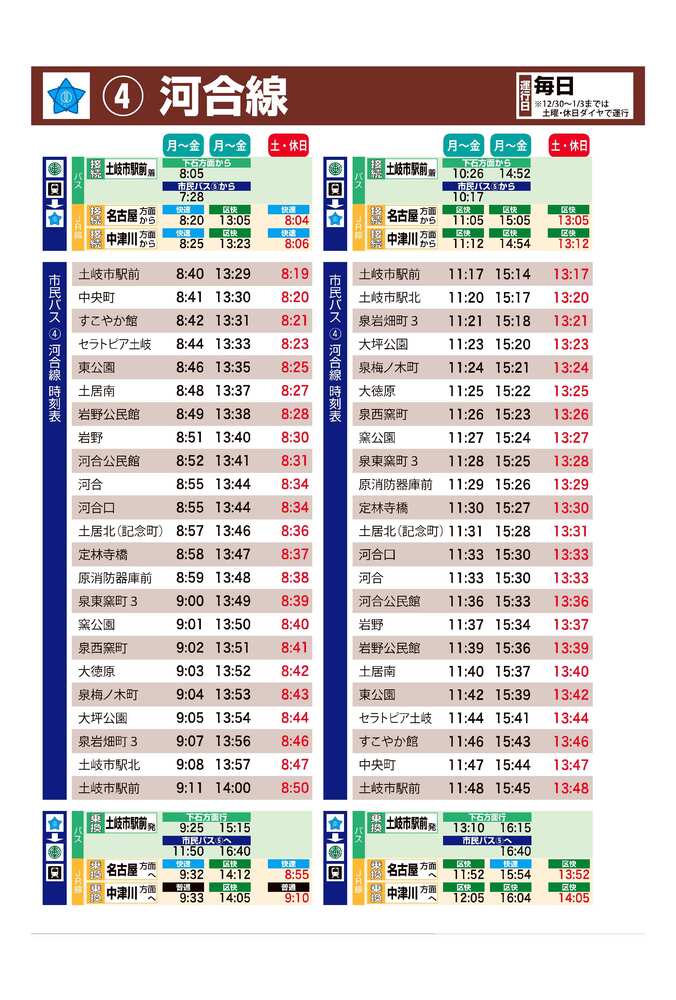 イラスト：河合線運行表
