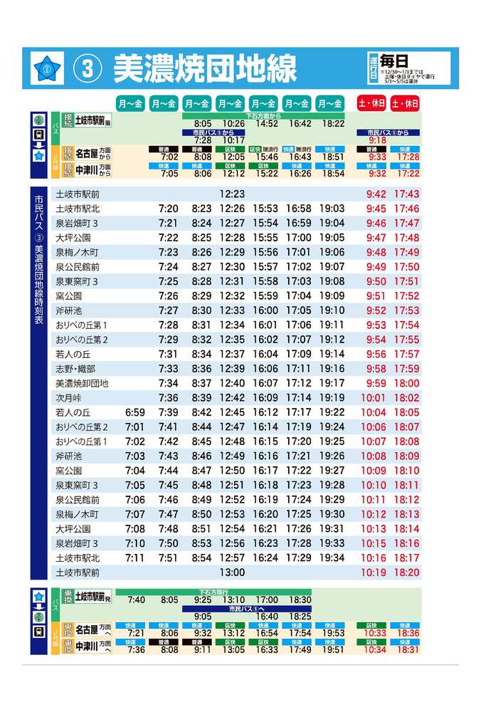 イラスト：美濃焼団地線運行表