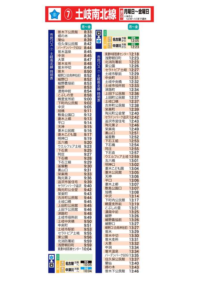 イラスト：土岐南北線運行表