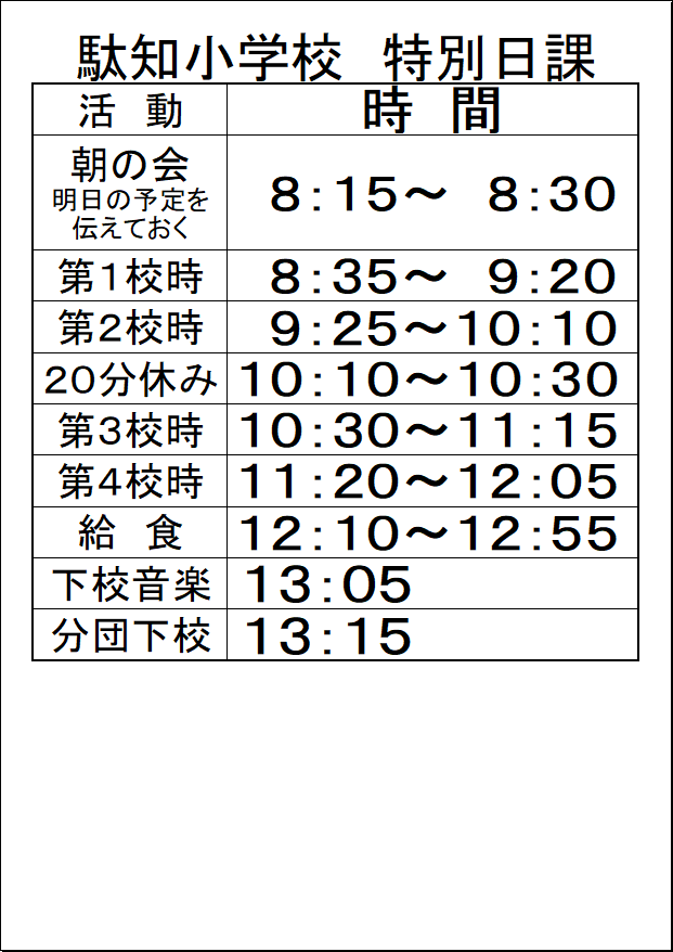 駄知小学校の日課