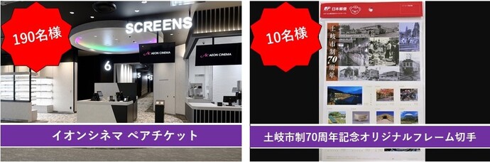 景品1イオンシネマペアチケット190名様、記念切手10名様