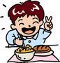 子供が給食を食べているイラスト